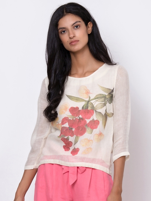 Rooted Off White Floral Print Top Price in India