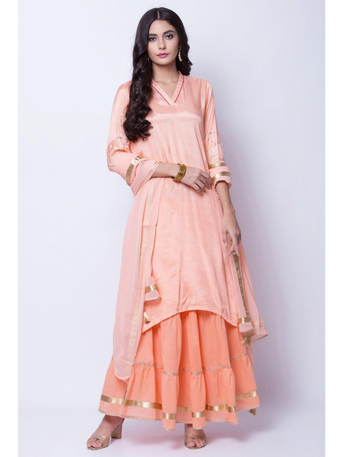 Rangriti Peach Cotton Kurta Skirt Set Price in India