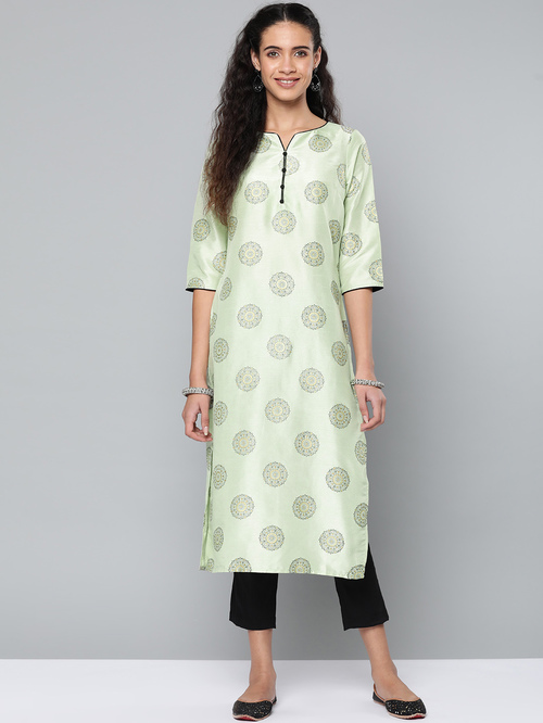 Street 9 Green & Black Printed Kurta With Pants Price in India