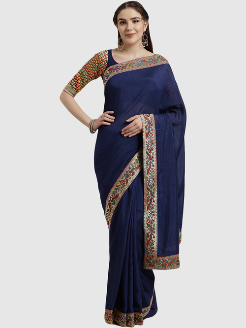 Chhabra 555 Navy Woven Saree With Blouse Price in India