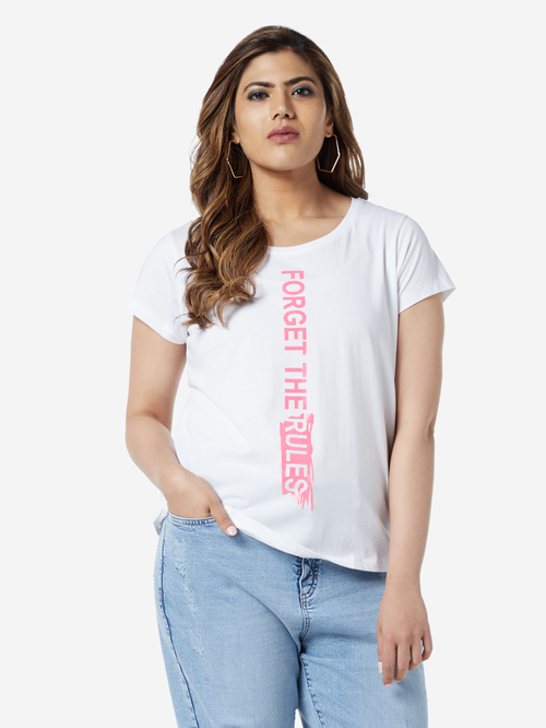 Sassy Soda Curve by Westside White Text Print Edna T-Shirt Price in India