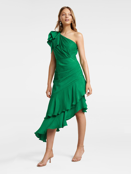 Forever New Parrot Green Elodie Ruffle Hem Midi Dress Price in India