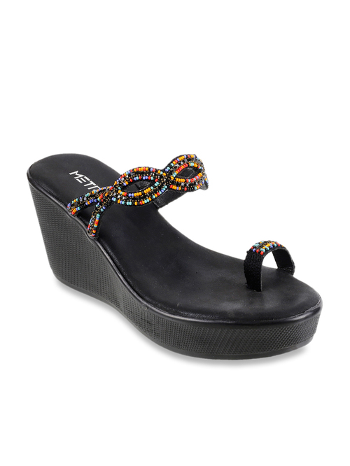 Metro Black Toe Ring Wedges Price in India