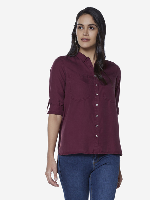 LOV by Westside Aubergine High-Low Una Casual Shirt Price in India