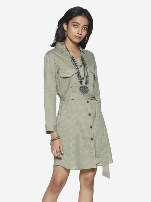 Bombay Paisley by Westside Green Shirtdress With Belt Price in India