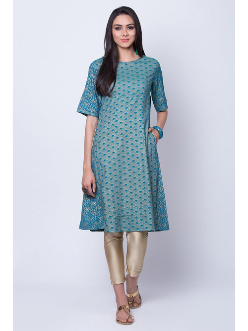 Rangriti Blue Woven Pattern A Line Kurta Price in India