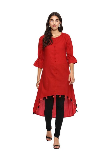 Imara Red Cotton Round Neck Kurti Price in India