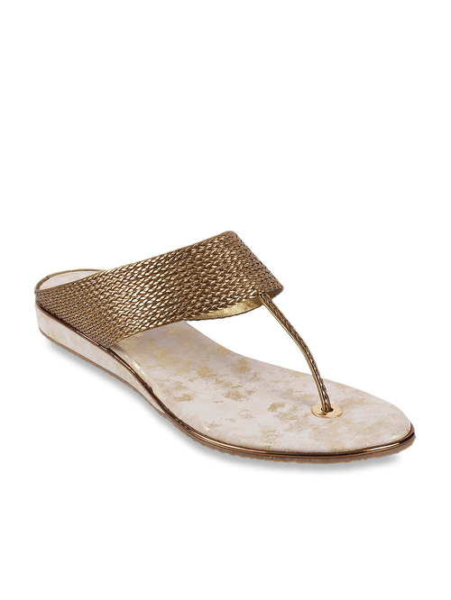 Walkway Antique Gold T-Strap Sandals Price in India