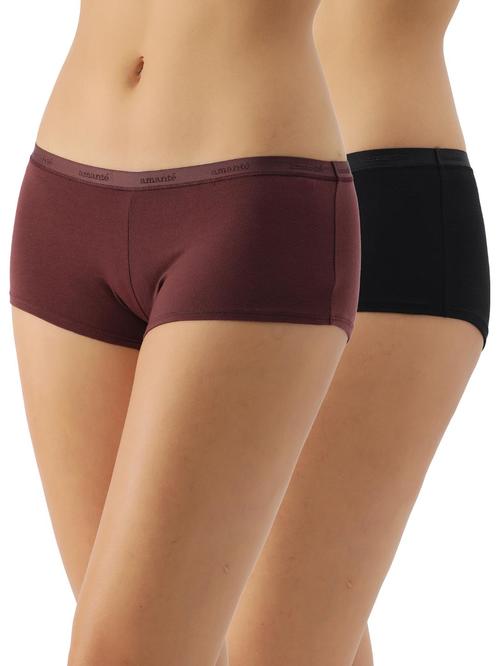 Amante Brown & Black Low Rise Boyshort - Pack Of 2 Price in India