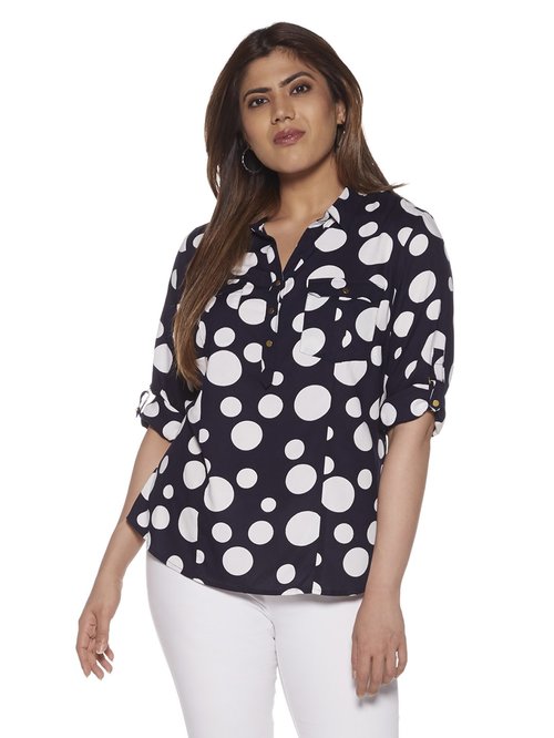 Gia curve by Westside Navy Polkadot Nora Shirt Price in India