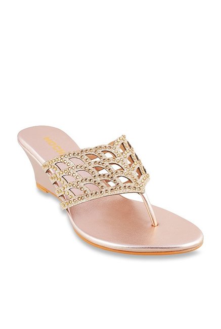 Mochi Golden Thong Wedges Price in India