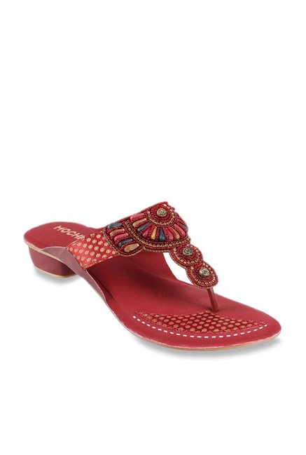 Mochi Maroon T-Strap Sandals Price in India