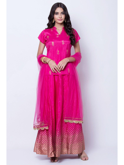 Rangriti Pink Printed Top Skirt Set Price in India