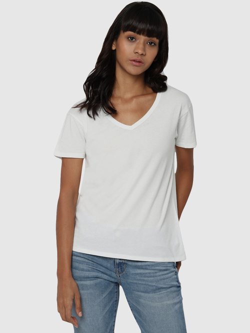 American Eagle Outfitters White Cotton T-Shirt Price in India