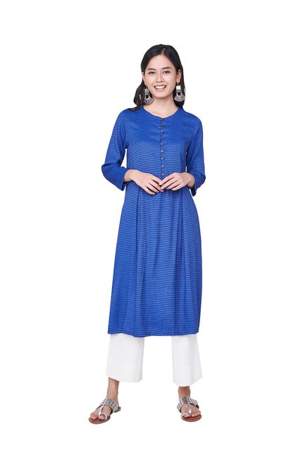 Global Desi Blue Printed Viscose Kurta Price in India