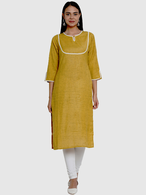 Bhama Couture Mustard Cotton Straight Kurta Price in India