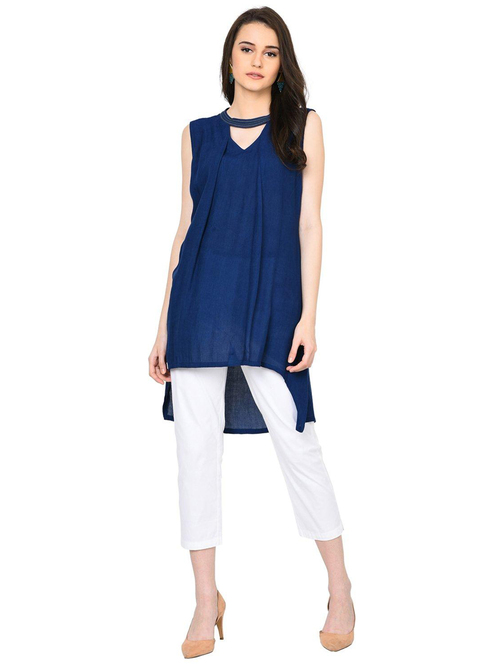 Rangriti Blue Woven Pattern A Line Kurta Price in India