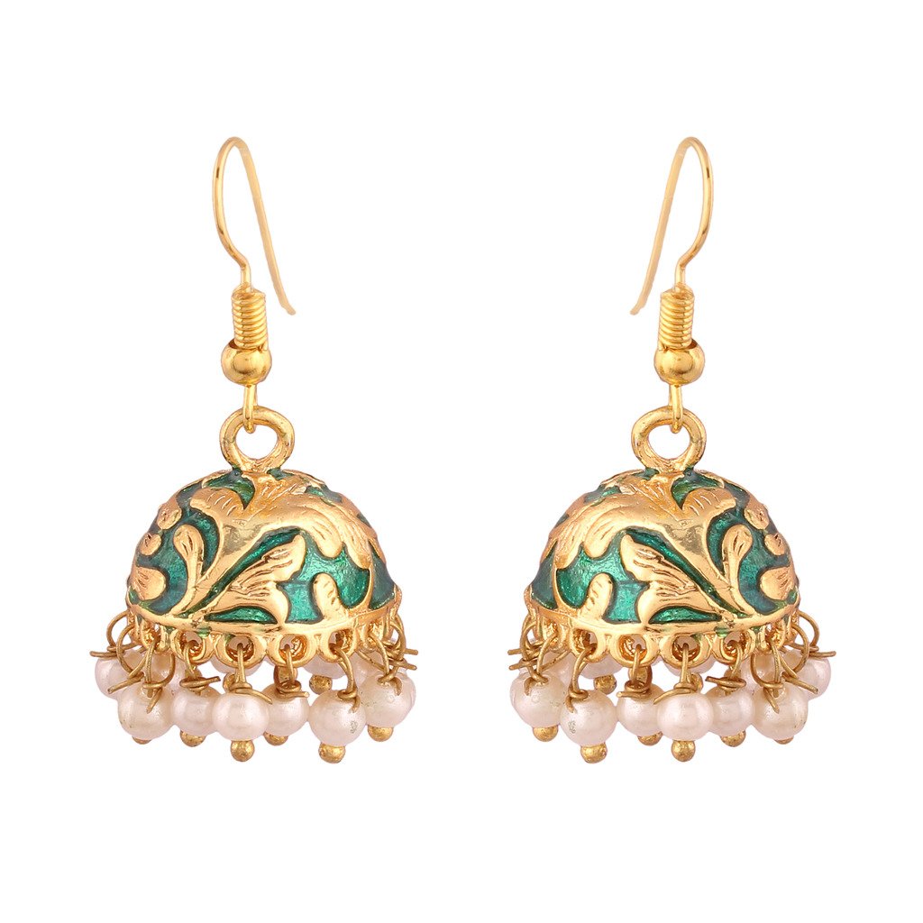 I Jewels Jaipur Collection Rajasthani Jhumka/Jhumki Earrings with Meenakari work for Women E2547G Price in India