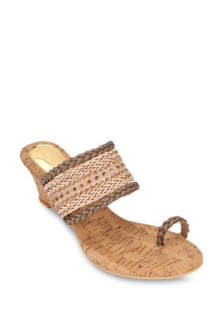 Catwalk Beige & Brown Toe Ring Wedges Price in India