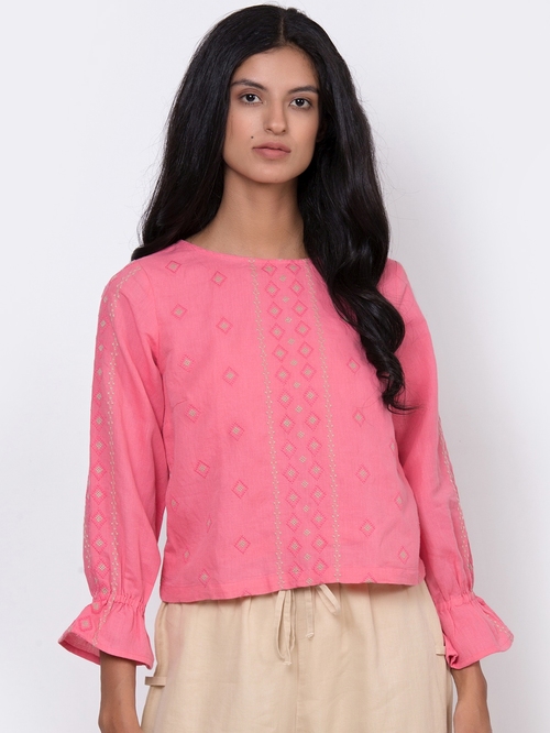 Rooted Pink Embroidered Top Price in India