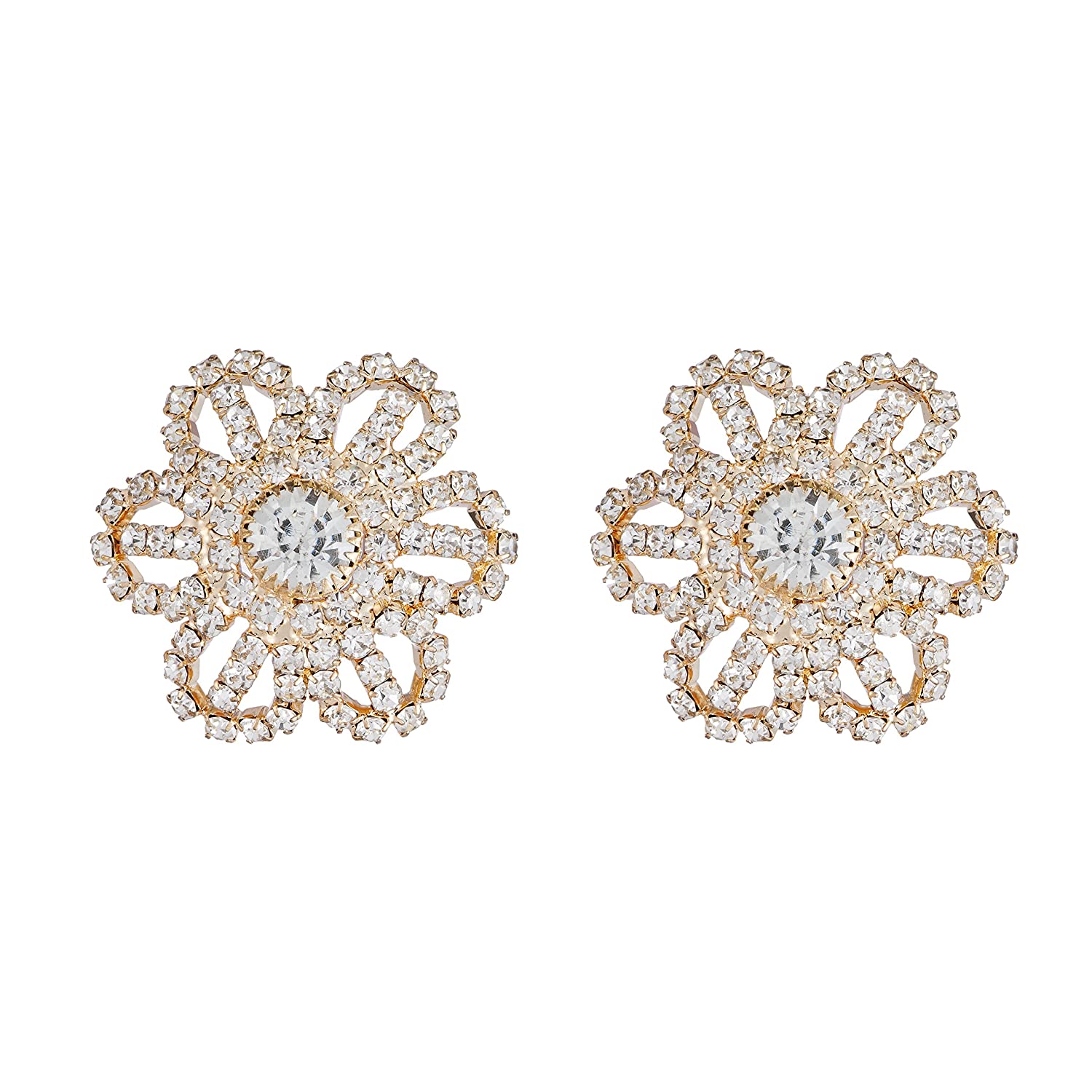 ACCESSHER Traditional Rhinestone Studded Flower Shaped Stud Earrings Price in India