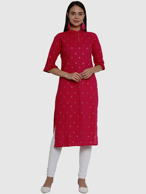 Bhama Couture Pink Cotton Printed Straight Kurta Price in India