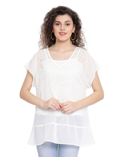 Oxolloxo Pearl Embroidered Sheer Do Top Price in India