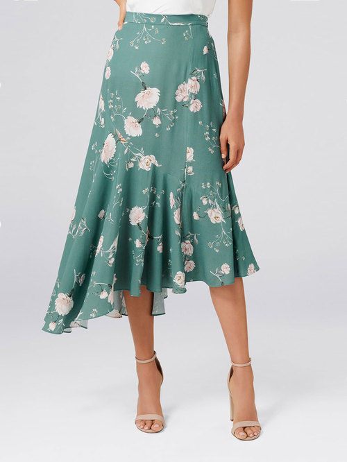 Forever New Green Floral Print Midi Skirt Price in India