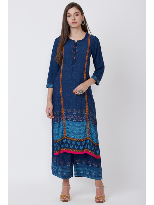 Rangriti Indigo Printed Straight Kurti Price in India