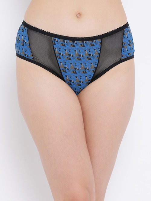 Clovia Blue Printed Mid Waist Hipster Panty Price in India