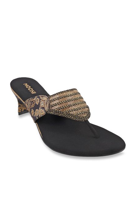 Mochi Black & Golden Thong Sandals Price in India