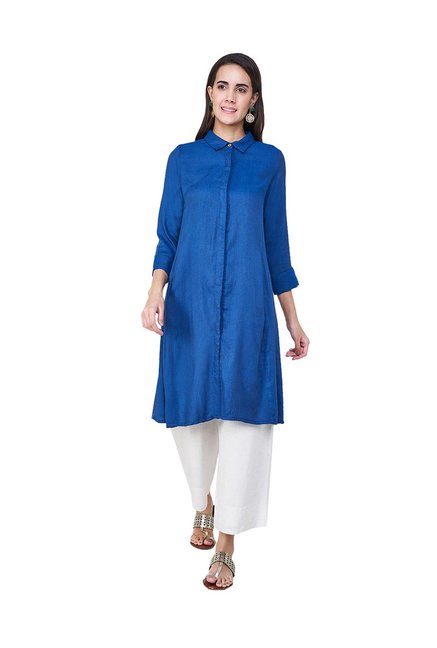 Global Desi Blue Textured Kurta Price in India