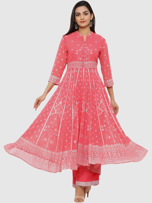 Juniper Coral Printed Kurta Palazzo Set Price in India