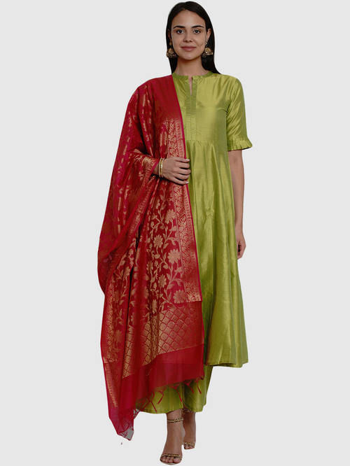 Bhama Couture Green Kurta Palazzo Set With Dupatta Price in India