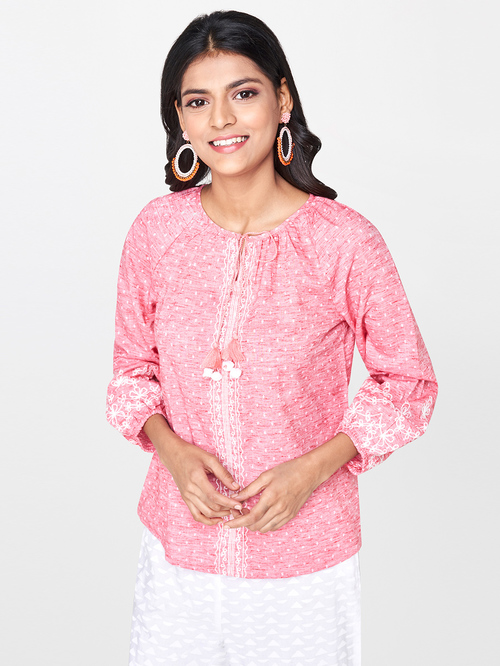 Global Desi Pink Self Design Top Price in India