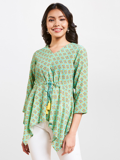 Global Desi Green Printed Top Price in India