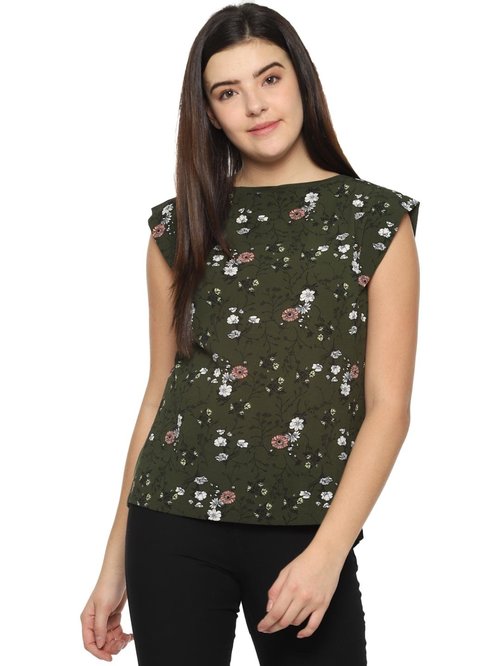 Solly by Allen Solly Olive Printed Top Price in India