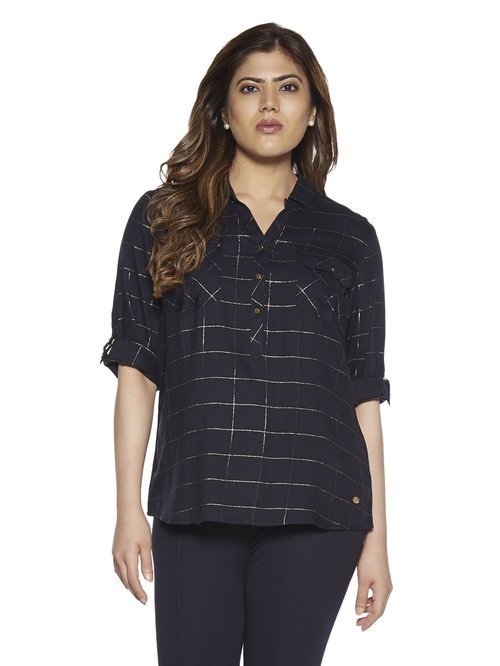 Gia curve by Westside Navy Checked Nora Blouse Price in India