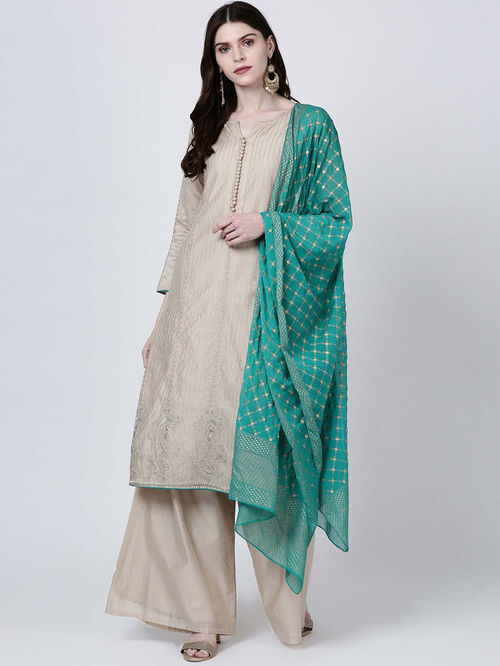 Soch Beige Embroidered Kurta Palazzo Set With Dupatta Price in India