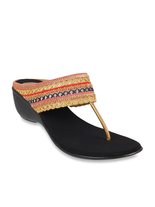 Walkway Antique Gold T-Strap Wedges Price in India