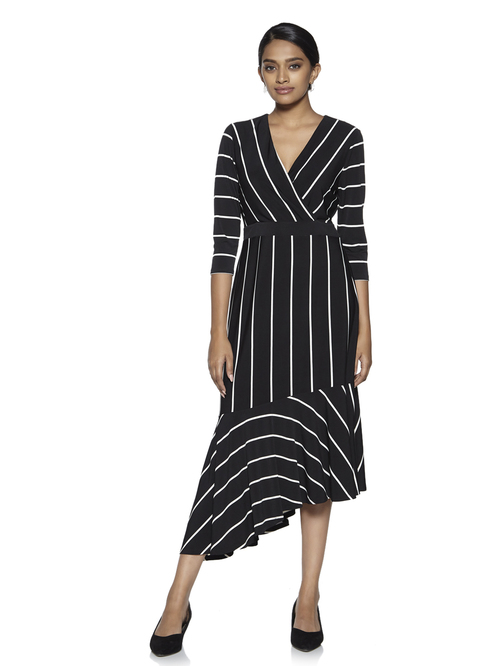 Wardrobe by Westside Black Stripe Asymmetrical Cartina Dress Price in India