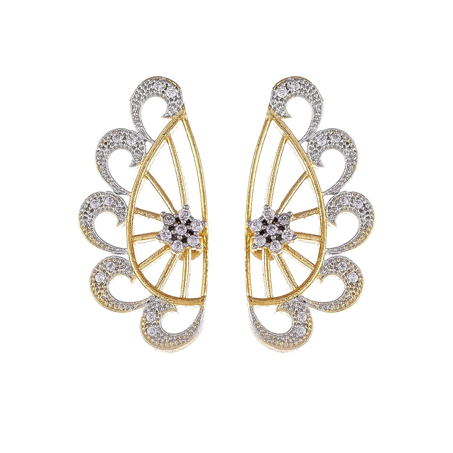 Zeneme Gold Plated American Diamond Ear cuffs Earrings Jewellery Girls/Women Price in India