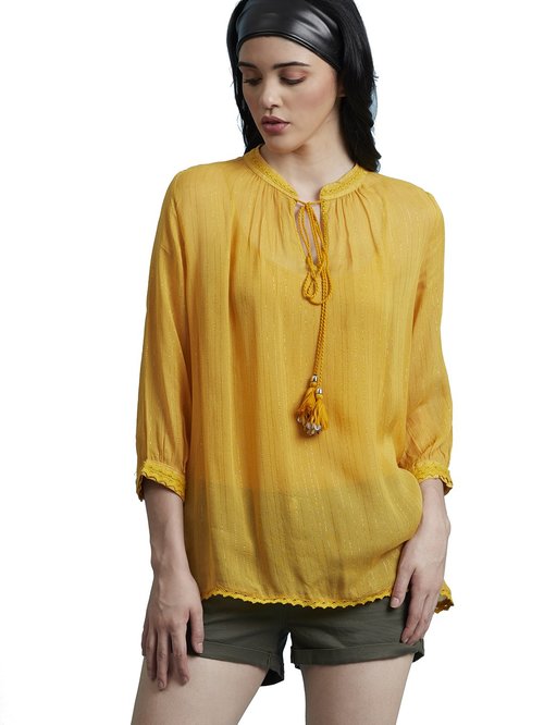 Label Ritu Kumar Mustard Textured Top With Inner Price in India