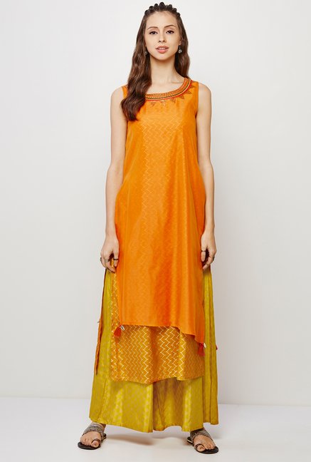 Global Desi Orange & Yellow Printed Kurta And Palazzo Set Price in India