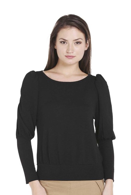 109 F Black Self Pattern Top Price in India