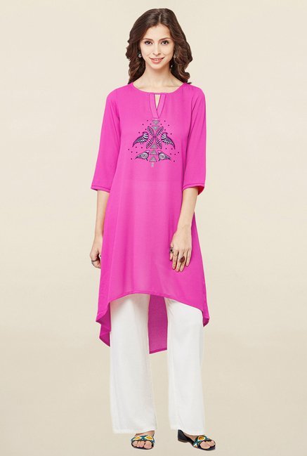 Global Desi Pink Printed Kurti Price in India