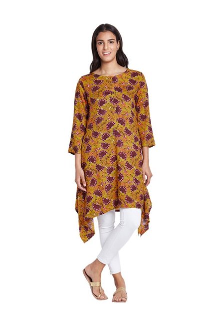 Global Desi Mustard Printed Kurta Price in India