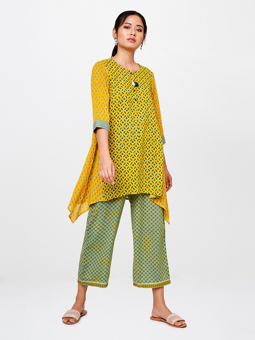 Global Desi Mustard Printed Tunic Price in India