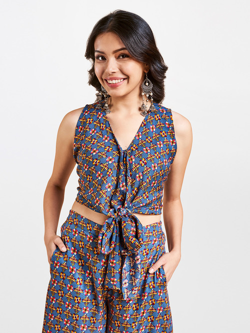 Global Desi Blue Printed Crop Top Price in India