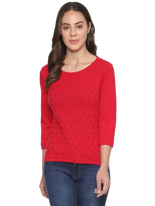 Allen Solly Red Cotton Self Pattern Top Price in India